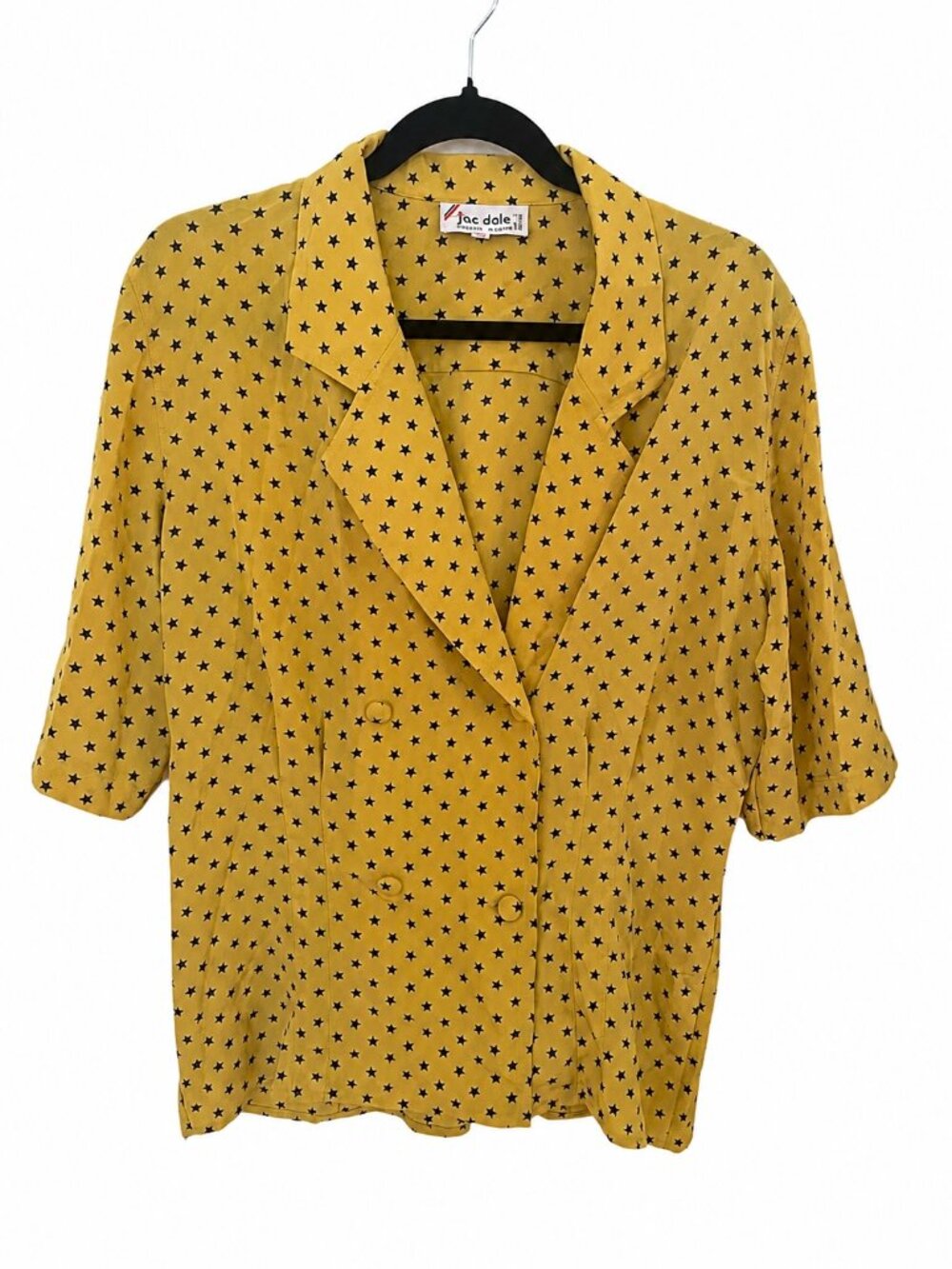 Jac Dale Vintage Golden Yellow and Navy Blue Star Pattern Double Breasted Blouse